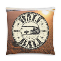 Coussin Logo vintage Bali et coucher de soleil Home Travel World Store