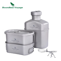 Boundless Voyage Titanium Canteen Cooking Set Outdoor Camping Cookware Canteen Cups Set Ultralight Mess Kit Ti2049C Home Travel World Store