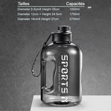 Gourde graduée avec poignée 2.7 Litre, Voyage, Randonnée, Camping, Sport Home Travel World Store