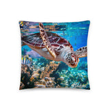 Coussin premium Maldives (Bungalow de luxe et tortue dans lagon paradisiaque) Home Travel World Store