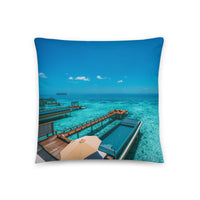 Coussin premium Maldives (Coucher de soleil sur bungalow de luxe) Home Travel World Store