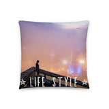 Coussin Life Style ( Ville dans la brume et grimpeur urbain ) Home Travel World Store