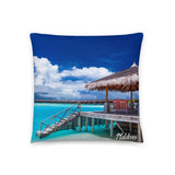 Coussin premium Maldives (Bungalow de luxe et tortue dans lagon paradisiaque) Home Travel World Store