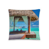 Coussin premium Maldives (jetée en bois et petit déjeuner sur lagon turquoise) Home Travel World Store