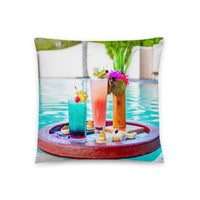 Coussin premium Maldives (Cocktail tropical et coucher de soleil sur bungalow) Home Travel World Store