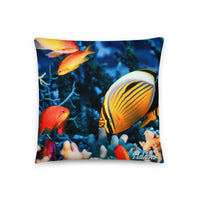 Coussin premium Maldives (Poisson tropicaux et hôtel de luxe dans lagon paradisiaque) Home Travel World Store