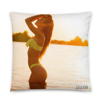 Coussin premium Hawaii (Femme et Honolulu au coucher du soleil) Home Travel World Store