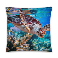 Coussin premium Maldives (Bungalow de luxe et tortue dans lagon paradisiaque) Home Travel World Store