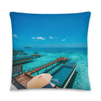 Coussin premium Maldives (Coucher de soleil sur bungalow de luxe) Home Travel World Store