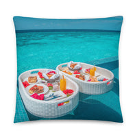 Coussin premium Maldives (jetée en bois et petit déjeuner sur lagon turquoise) Home Travel World Store
