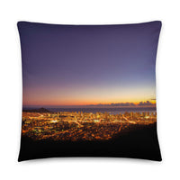 Coussin premium Hawaii (Femme et Honolulu au coucher du soleil) Home Travel World Store