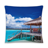 Coussin premium Maldives (Bungalow de luxe et tortue dans lagon paradisiaque) Home Travel World Store
