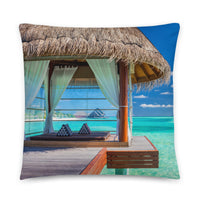 Coussin premium Maldives (jetée en bois et petit déjeuner sur lagon turquoise) Home Travel World Store