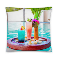 Coussin premium Maldives (Cocktail tropical et coucher de soleil sur bungalow) Home Travel World Store