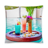 Coussin premium Maldives (Cocktail tropical et coucher de soleil sur bungalow) Home Travel World Store