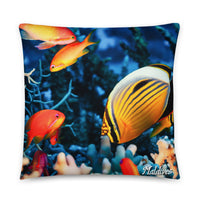 Coussin premium Maldives (Poisson tropicaux et hôtel de luxe dans lagon paradisiaque) Home Travel World Store