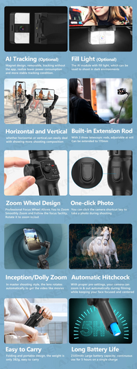 Stabilisateur à cardan 3 axes portable, avec suivi intelligent (AI) Home Travel World Store