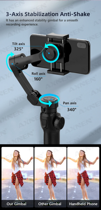 Stabilisateur à cardan 3 axes portable, avec suivi intelligent (AI) Home Travel World Store